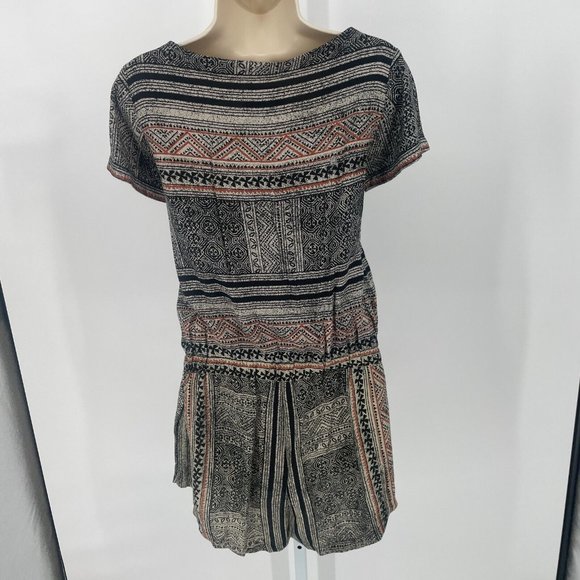 Cleobella Boho Shakira Romper Playsuit Sz Medium Short Sleeve Tassel Black Aztec - Picture 5 of 16